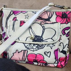 COACH Poppy Nylon Crossbody Floral Graffiti Bag Cream/ Pink 

