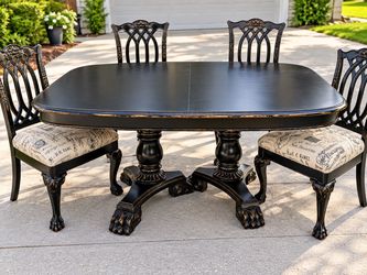 Vintage Black Dining Table Set – 5 Pieces