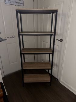 5-tier bookshelf black metal frame wood shelves