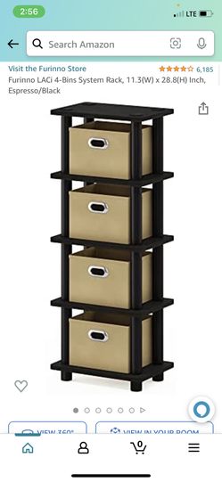 Furinno LACi 4-Bins System Rack, 11.3(W) x 28.8(H) Inch, Espresso/Black