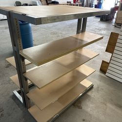 Metal Retail Displays With Wooden Shelves