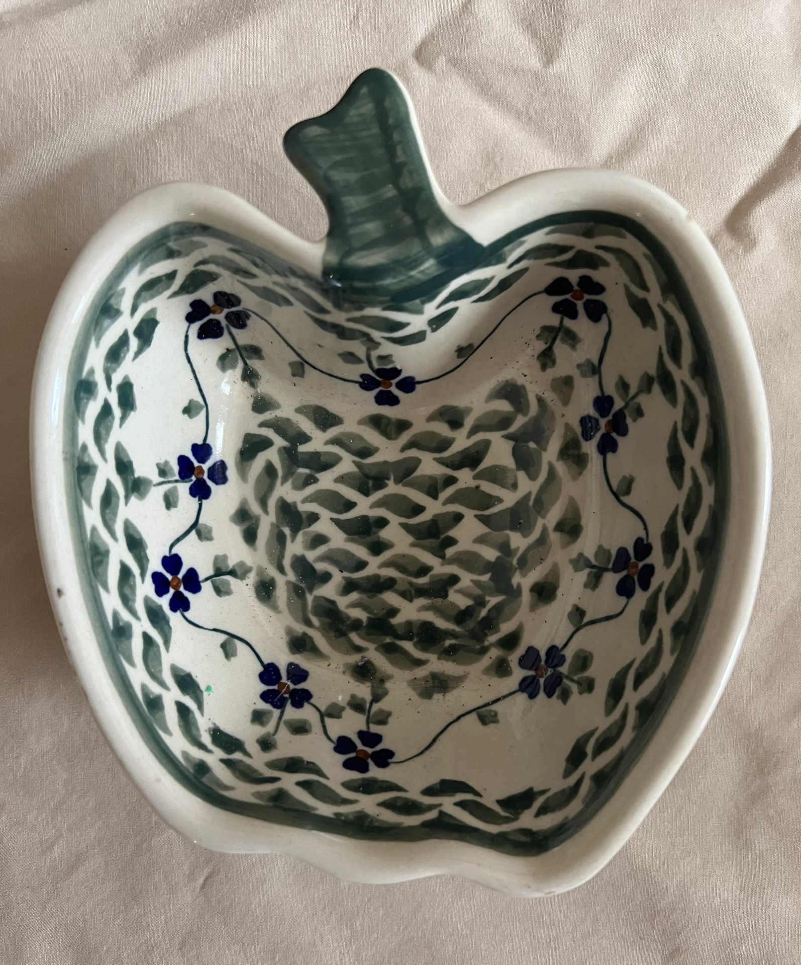Hand Made Polish Pottery Apple Shaped Dish 