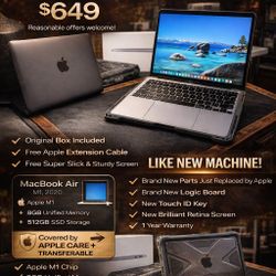 LIKE-NEW 13” MacBook Air M1 (2020) – 512GB – AppleCare+ – $649