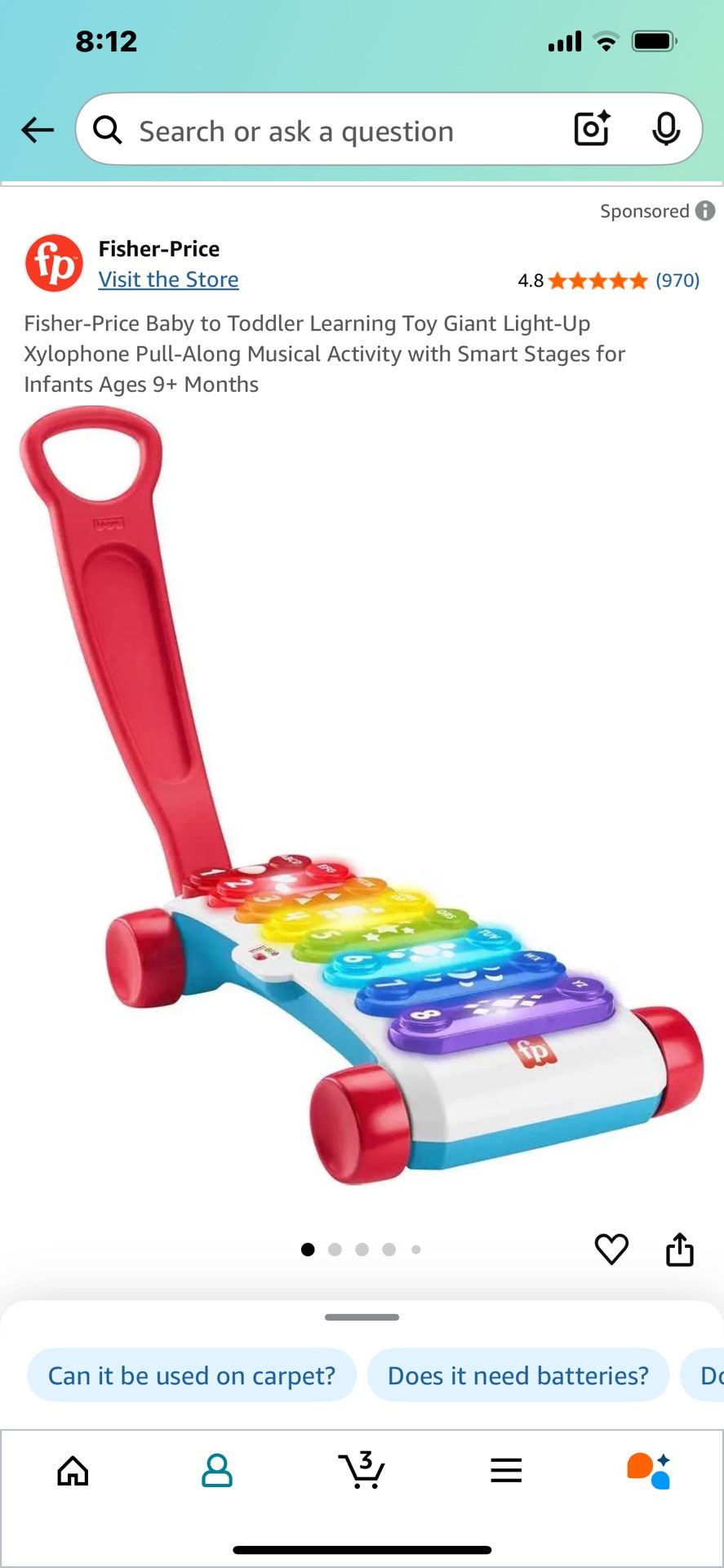 Fisher-Price Baby to Toddler Learning Toy Giant Light-Up Xylophone Pull-Along Musical Activity with Smart Stages for Infants Ages 9+ Months