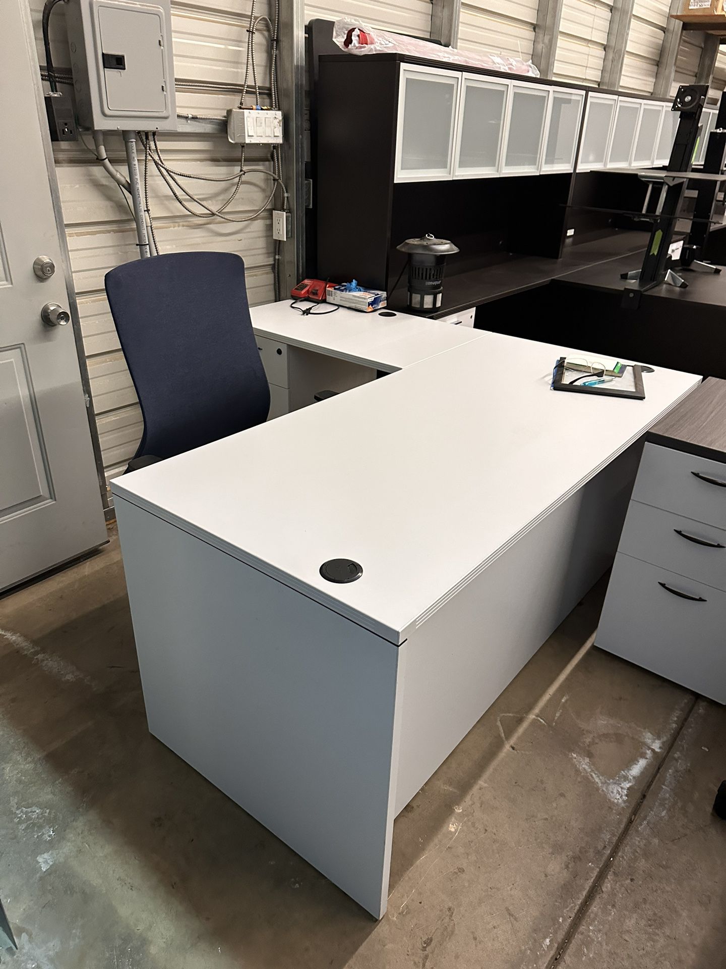White L Shaped Desk With Matching Pedestal Office Equipment 