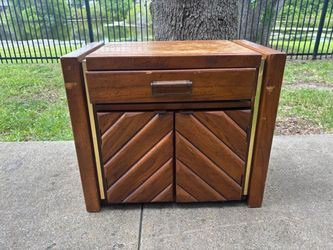 Century Furniture Herringbone Cabinet - 1970s, Some Damage, Pickup Today
