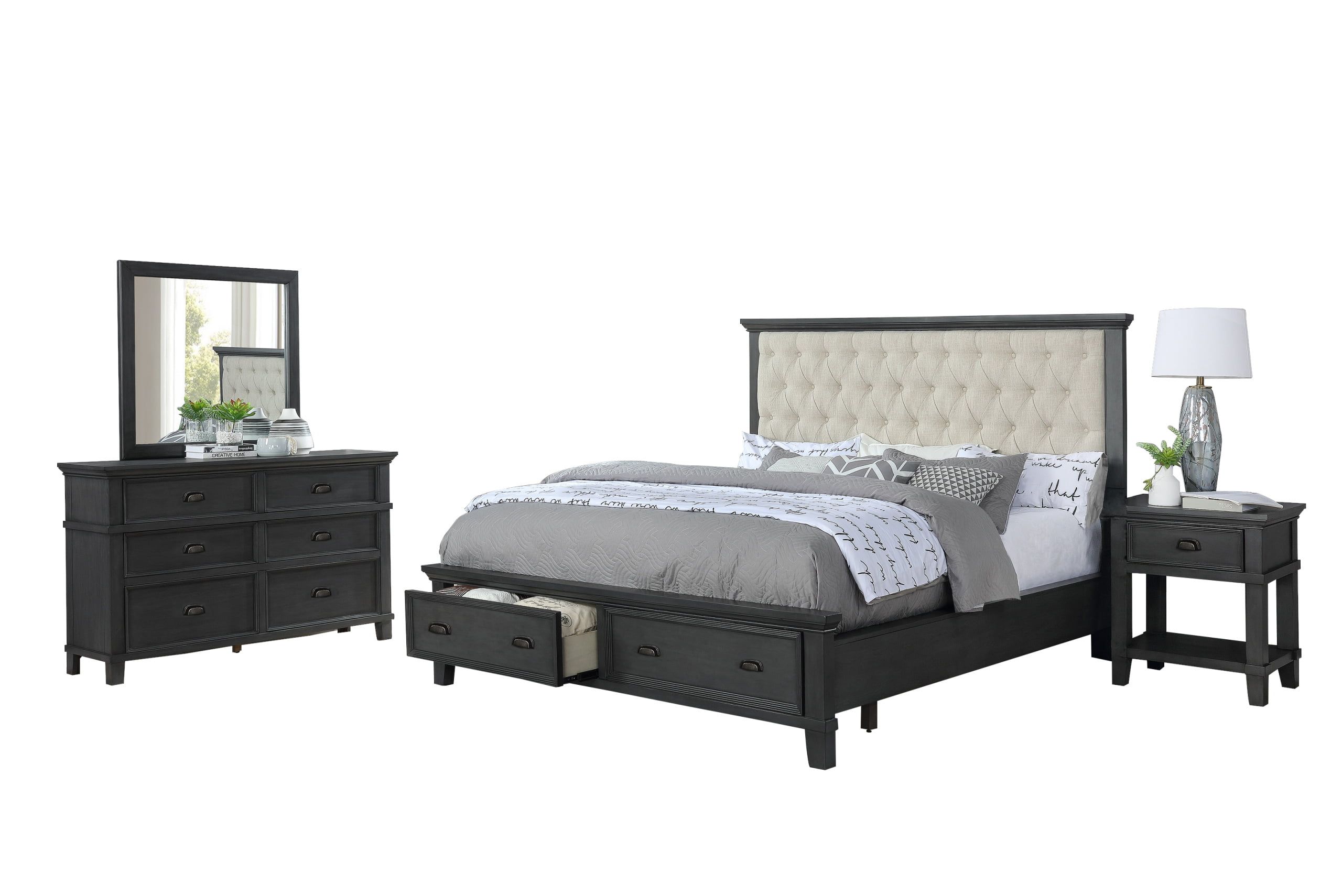 Queen 4 Piece Bedroom Set Queen bed nightstand dresser & Mirror