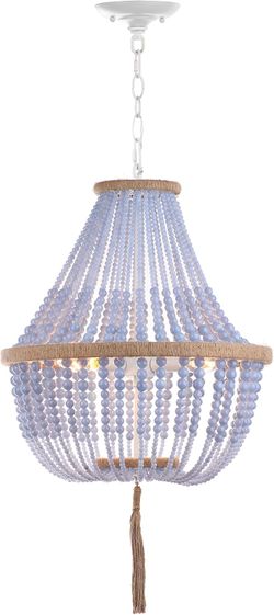 SAFAVIEH Kristi Blue Beaded 3-Light Pendant Chandelier with Tassel, Adjustable Hanging
