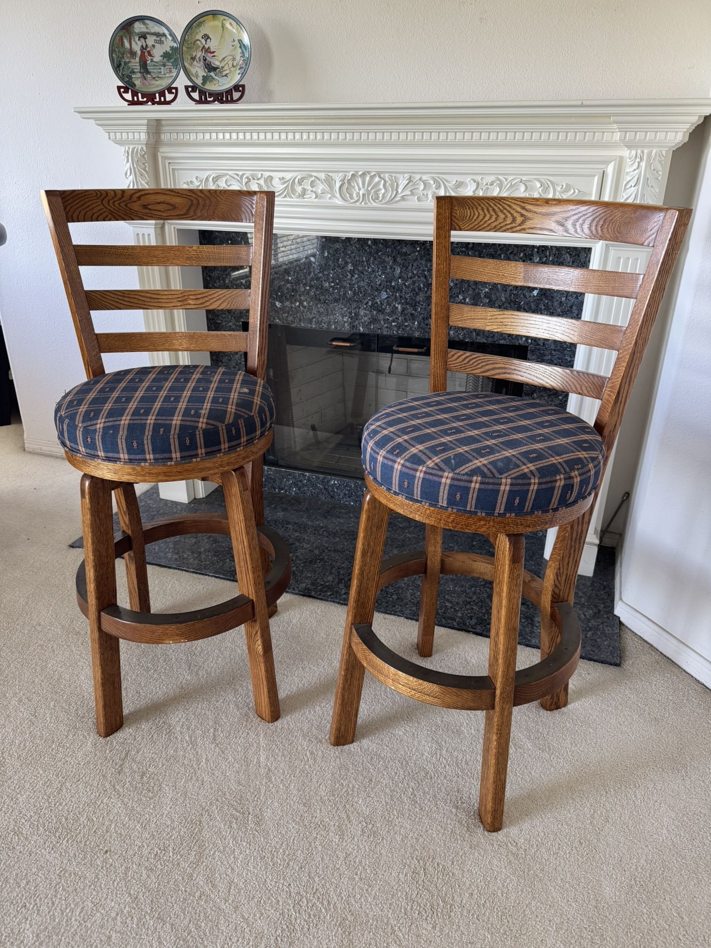 2-Solid Oak Bar Stools