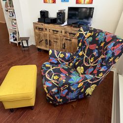 Armchair and ottoman. Armchair slipcover included