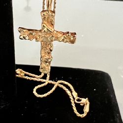 Fancy14k Yellow Gold 19 7/8” Crucifix & Solid Rope Chain/Necklace 6.5g