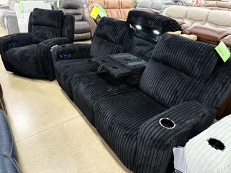 Forest lake Power Reclining Fabric Sofa and Loveseat and Recliner Color Options Fast Delivery Military Discount Only $39 Down Payment 👉 PLEASE ASK FO