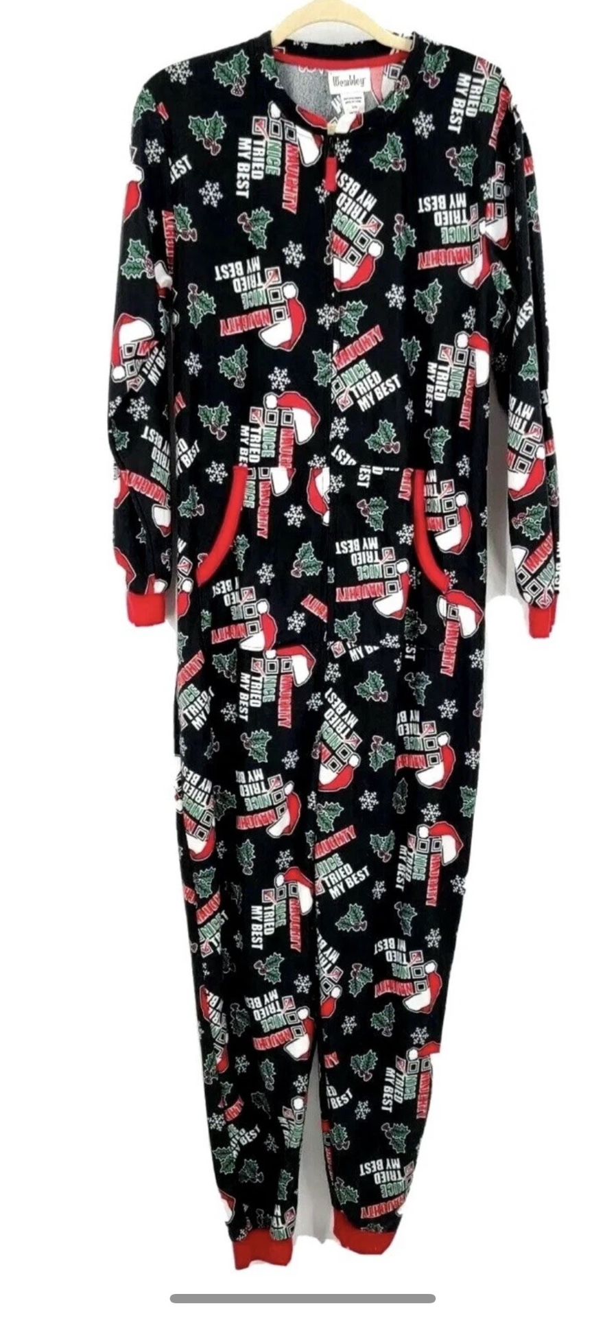 Wembley Men's S/M Christmas Pajamas Long Black Naughty, Nice, Tried My Best