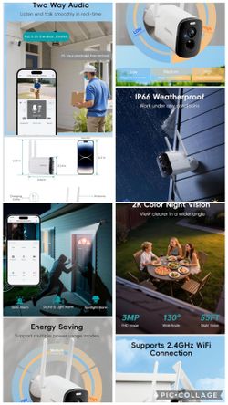 ZUMIMALL Solar Security Cameras Wireless Outdoor, 2K Camera for Home Security, Front Door, Yard & Garage, No Wiring, Color Night Vision, 2.4GHz WiFi, 