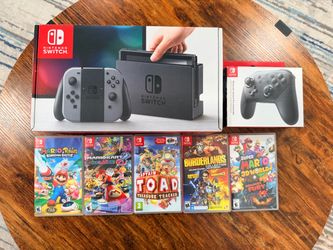Nintendo Switch Gray Bundle - Complete in Box, Pro Controller, 5 Games, 128GB