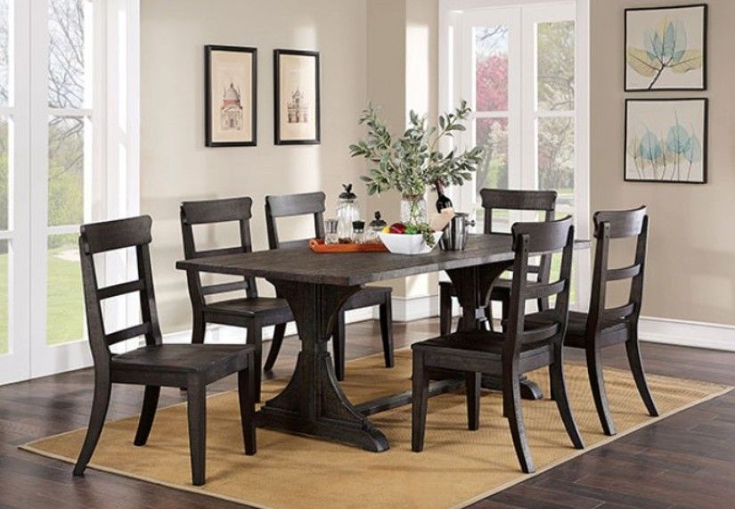Brand New Rustic Antique Black 7pc Dining Table Ser
