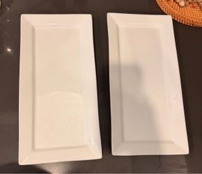 White Rectangular Ceramic Serving Platters Set of 2