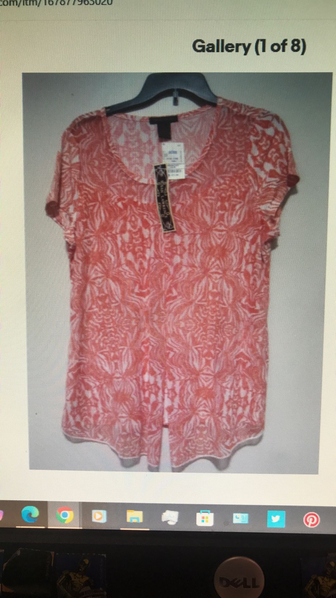 Susan Lawrence Women’s Large Short Sleeve Scoop Neckline Orange White Blouse