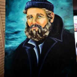 vintage original oil painting on canvas titled "The Fisherman".     24"×18"