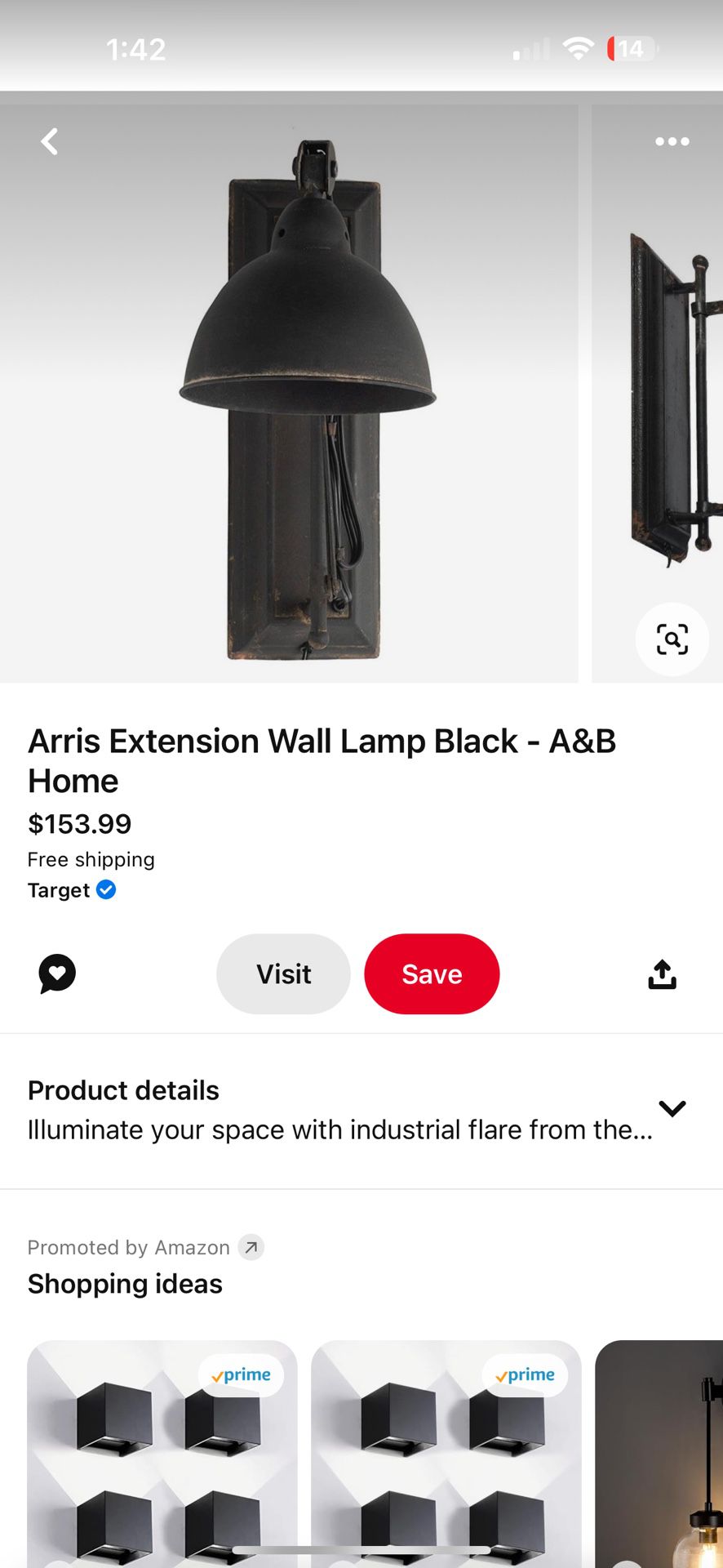 2 Arris Extension Wall Lamp Black - A&B Home
