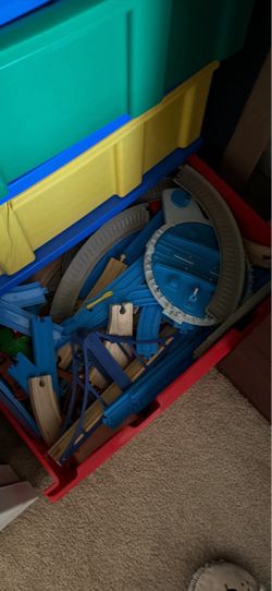 Lots of Thomas the train tracks and trains