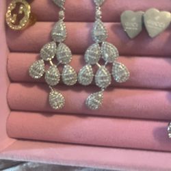 Lab Created Diamond Dangle Earrings 925 Passes Diamond Tester