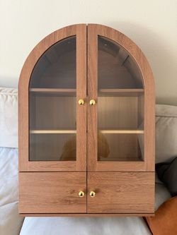 Arched Wood Display Cabinet with Glass Doors
