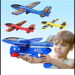 Brandnew 3 Pack Airplane Launcher Toy, Foam Glider Planes for Kids with 2 Flight Mode, Catapult Plane Toys with 3 DIY Stickers, Outdoor Sport Flying T