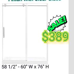Home Decorator 58 1/2 in. - 60 in. W x 76 in. H Sliding Frameless Shower Door in Chrome Finish with Clear Glass