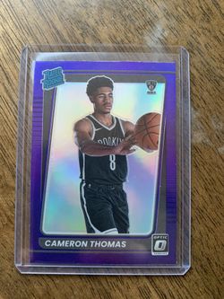 Cameron Cam Thomas RC 2021-22 Donruss Optic Purple PRIZM Rookie Card #153 Nets