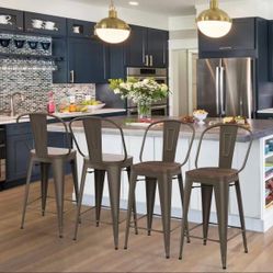 26" High Back Metal  Counter Stools Height Bar Stools [Set of 4], Bronze.