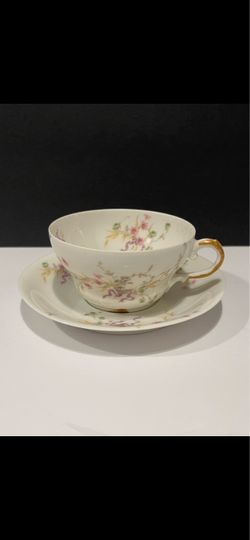 Antique 1895’s Theodore Haviland Limoges Schleiger Tea Cup & Saucer Porcelain . Beautiful and very rare antique Limoges tea set is in very good condit