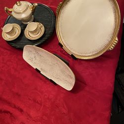 GOLD TRIMMED COFFEE SET & DESERT SERVICE WARE