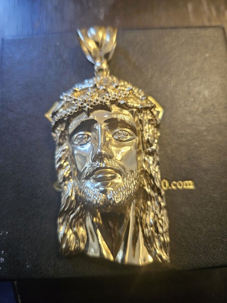 Mens Large Solid 14k Gold Jesus Head Pendant