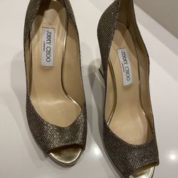 Jimmy Choo Baxen Peep Toe Wedges In Gold