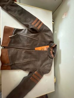 Brown leather jacket with brown stripes
