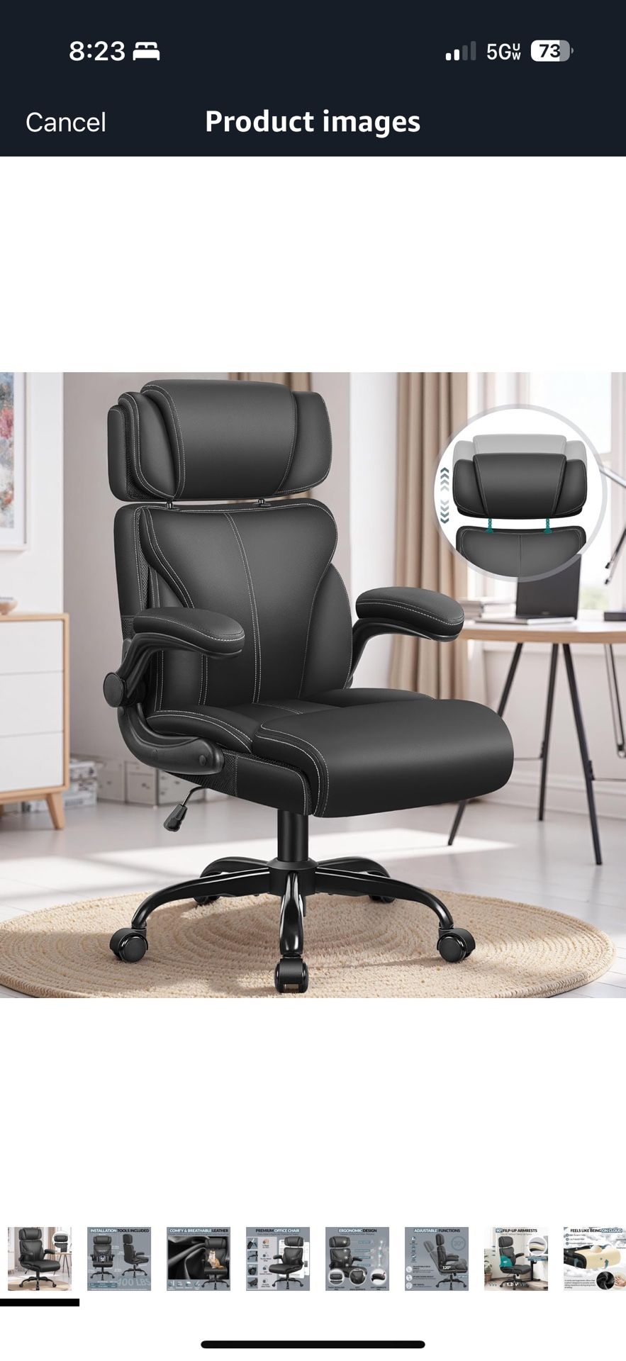 Office Chair, Ergonomic Big and Tall Computer Desk Chair with Retractable Adjustable Headrest, Executive Breathable Leather Chair, Lumbar Support Swiv