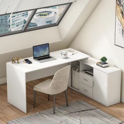 L-Shaped Computer Desk with Storage Cabinet