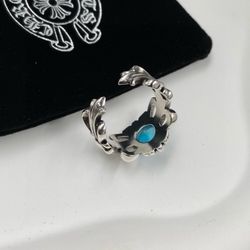 Come Hearts  Classic vintage cross flower blue diamond opening ring