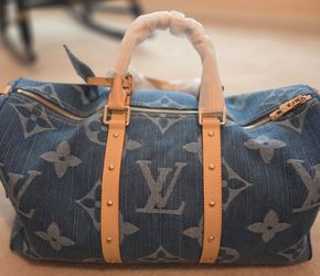 Blue & White Inspired Denim Duffel Bag