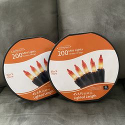 BRAND NEW 200 MINI LIGHTS CERAMIC ORANGE BLACK WIRE 45.6 FT $10 EACH