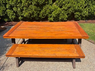 Outdoor Wood and Metal Picnic Table with 2 benches