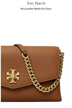 Kira Leather Wallet On Chain in Brown - Tory Burch