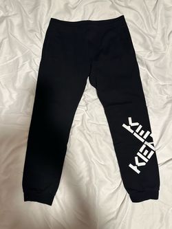 Kenzo Logo Black Cotton Sweatpants Joggers Zip Pocket Tapered Drawstring XL