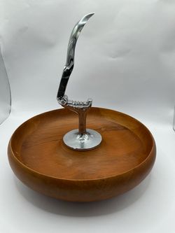 Heller ware Vintage Wooden Nut Bowl with Chrome Nutcracker
