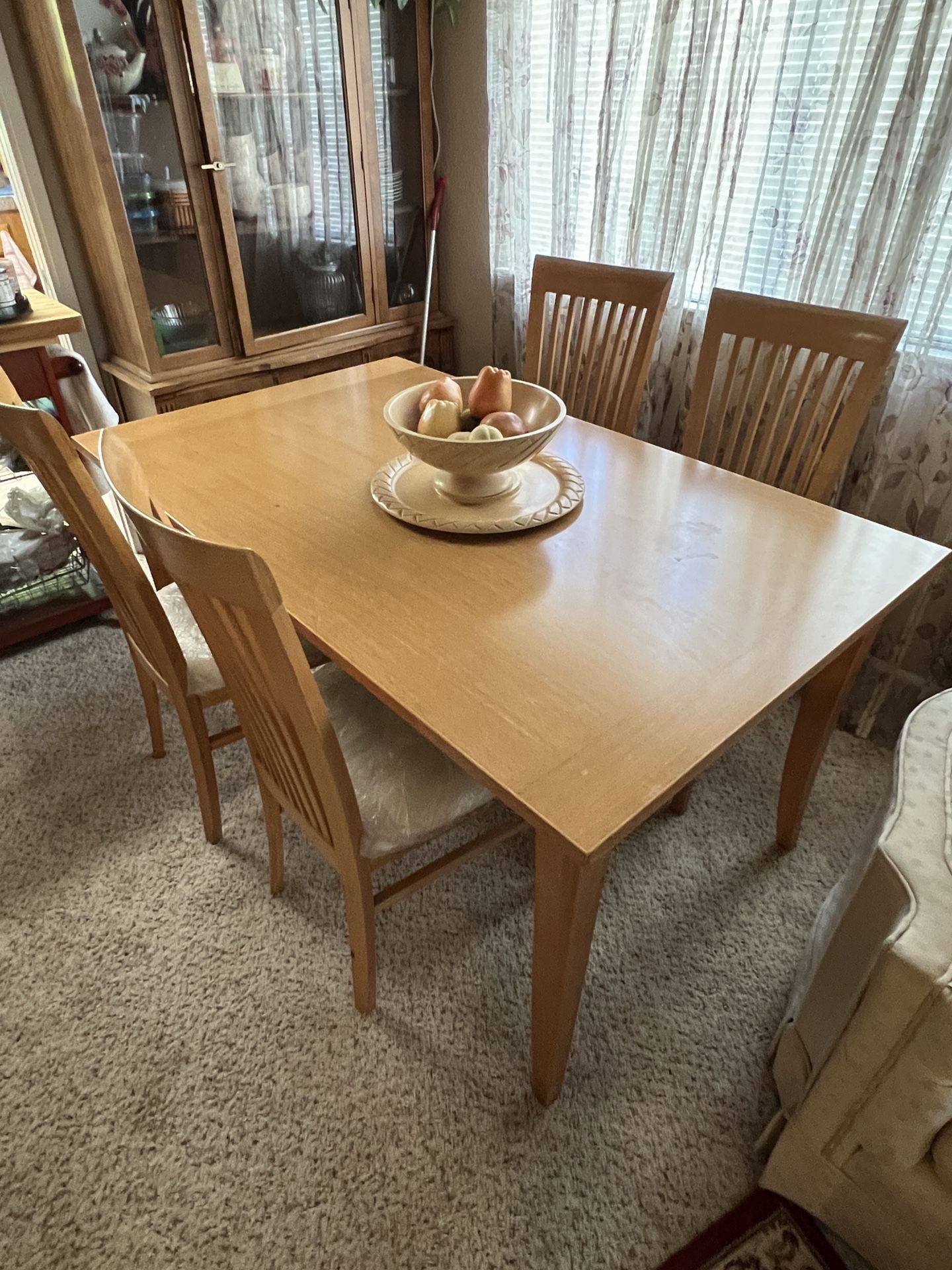 Solid Wood Dining Table with 4 Matching Chairs - Light Oak Finish