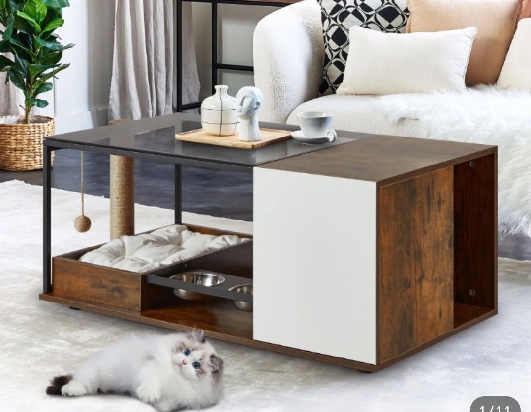 Indoor Coffee Table With Cat Feeder