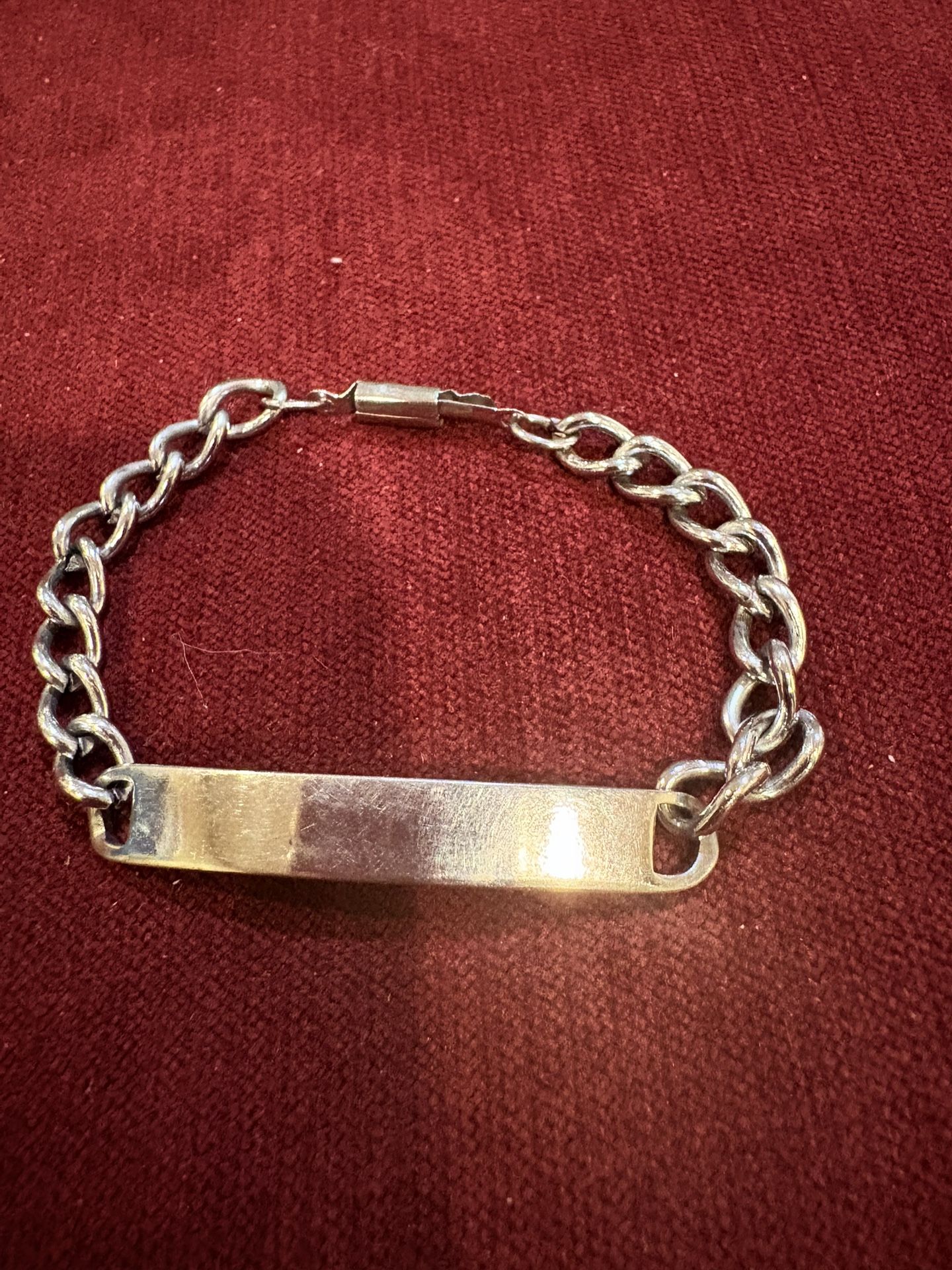Unisex Vintage Sterling Name ID ( Blank) Chain Bracelet-6”