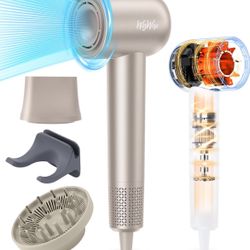 Hair Dryer, High-Speed Ionic Low Noise Blow Dryer with Brushless Motor for Fast Drying, Thermo-Control Quiet Compact Hair Blow Dryer with Magnetic Dif