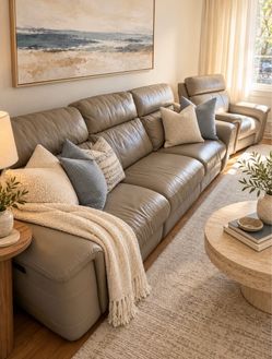 Light Gray Italian Leather Sofa and Chair